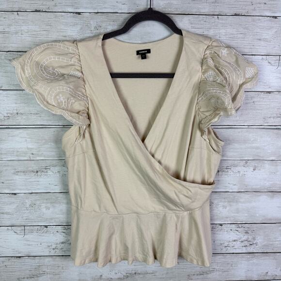 Express Embroidered Eyelet Flutter Sleeve Peplum Top Size Large - Picture 1 of 4